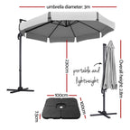 Instahut Outdoor Umbrella Canopy w/Base Cantilever Beach Roma 360 Degree Tilt