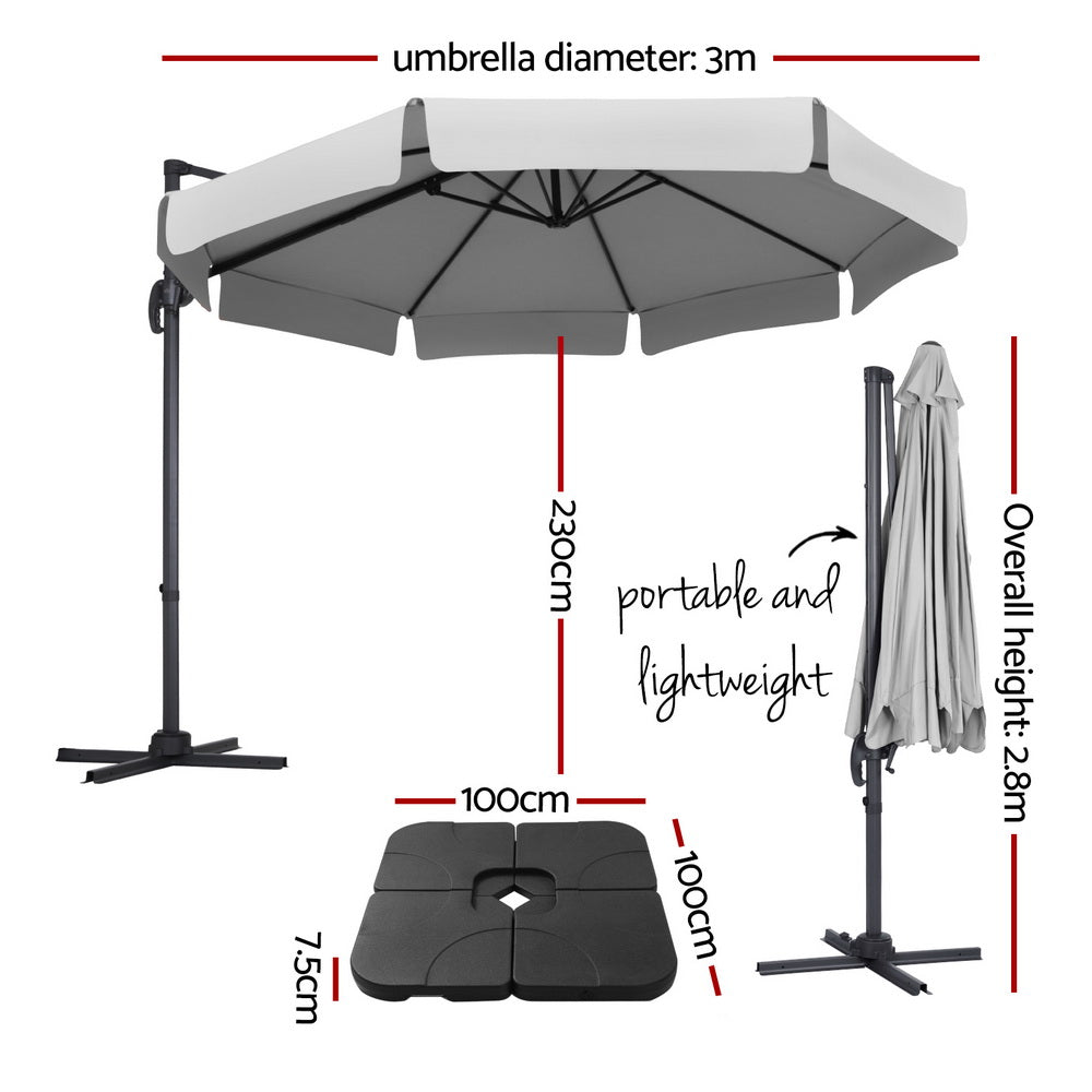 Instahut Outdoor Umbrella Canopy w/Base Cantilever Beach Roma 360 Degree Tilt