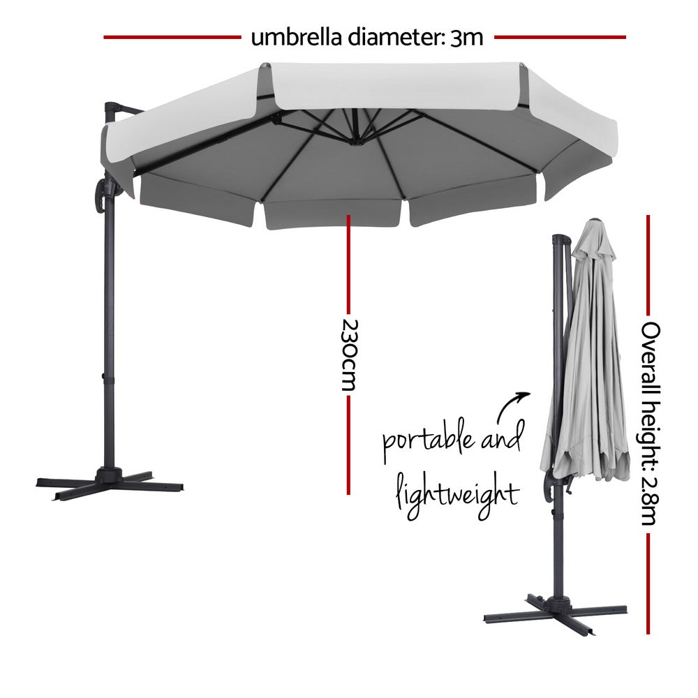 Instahut 3m Outdoor Umbrella Cantilever 360 Degree Tilt Beach Roma Parasol