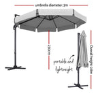 Instahut 3m Outdoor Umbrella Cantilever 360 Degree Tilt Beach Roma Parasol