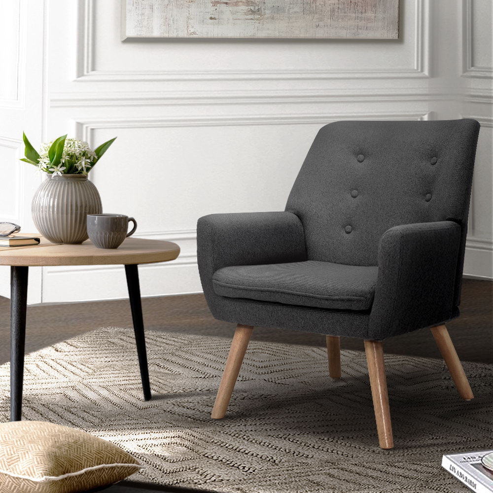 Artiss Anne Charcoal Linen Fabric Armchair