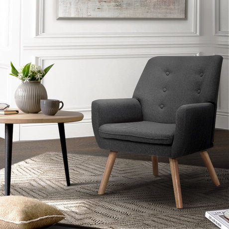 Artiss Anne Charcoal Linen Fabric Armchair