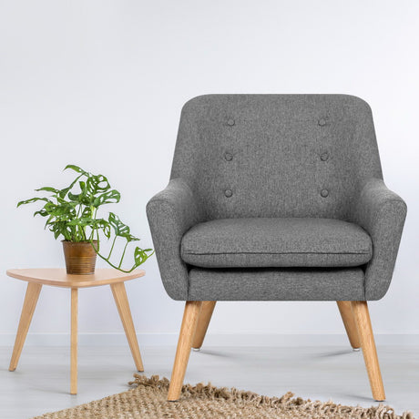 Artiss Grey Charcoal Linen Armchair with Tufted Design