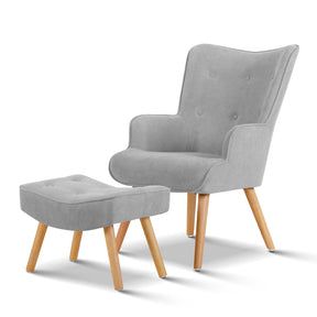 Artiss Light Grey Velvet Armchair and Ottoman Set