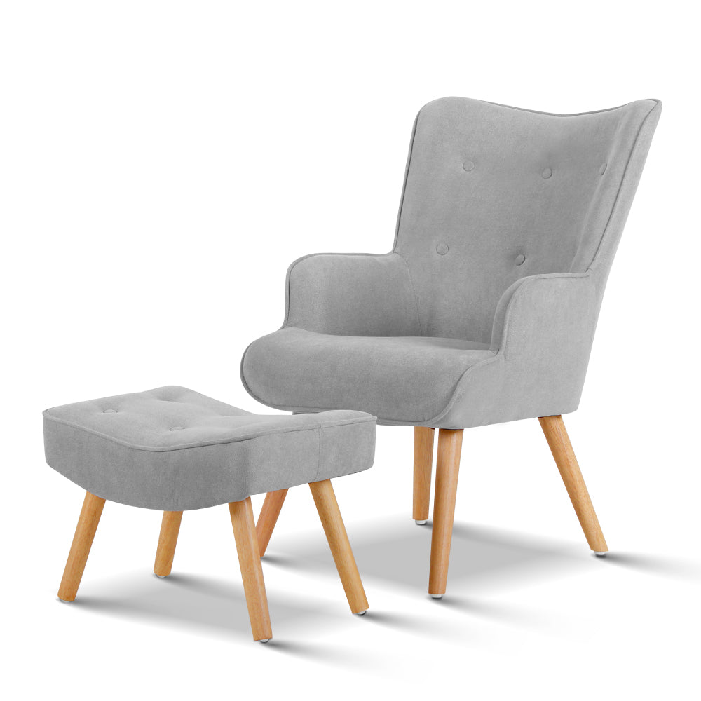 Artiss Light Grey Velvet Armchair and Ottoman Set