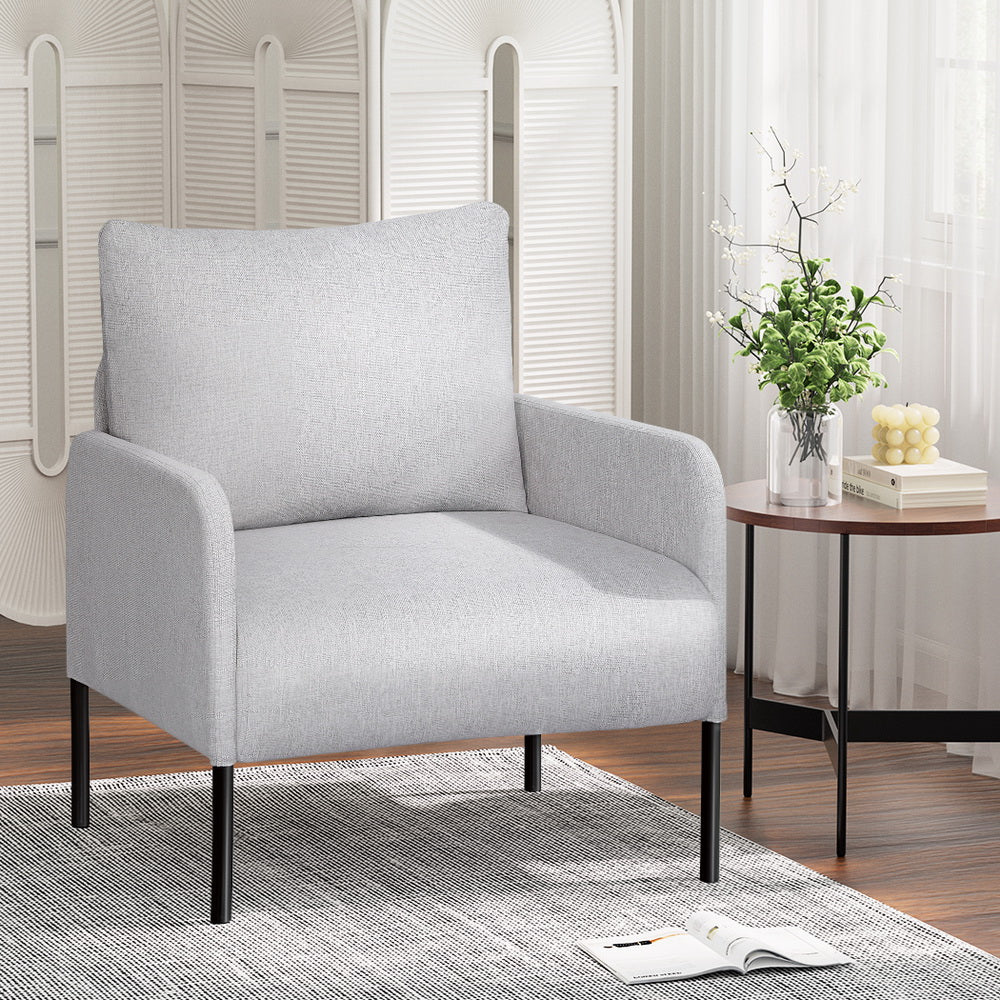 Artiss Grey Fabric Accent Armchair with Cushioned Seat