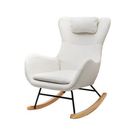 Artiss Boucle Rocking Chair with Armchair Pillow - White