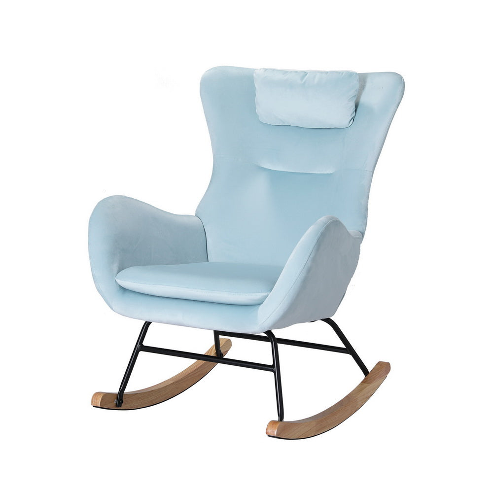 Artiss Velvet Pillow Rocking Chair in Blue