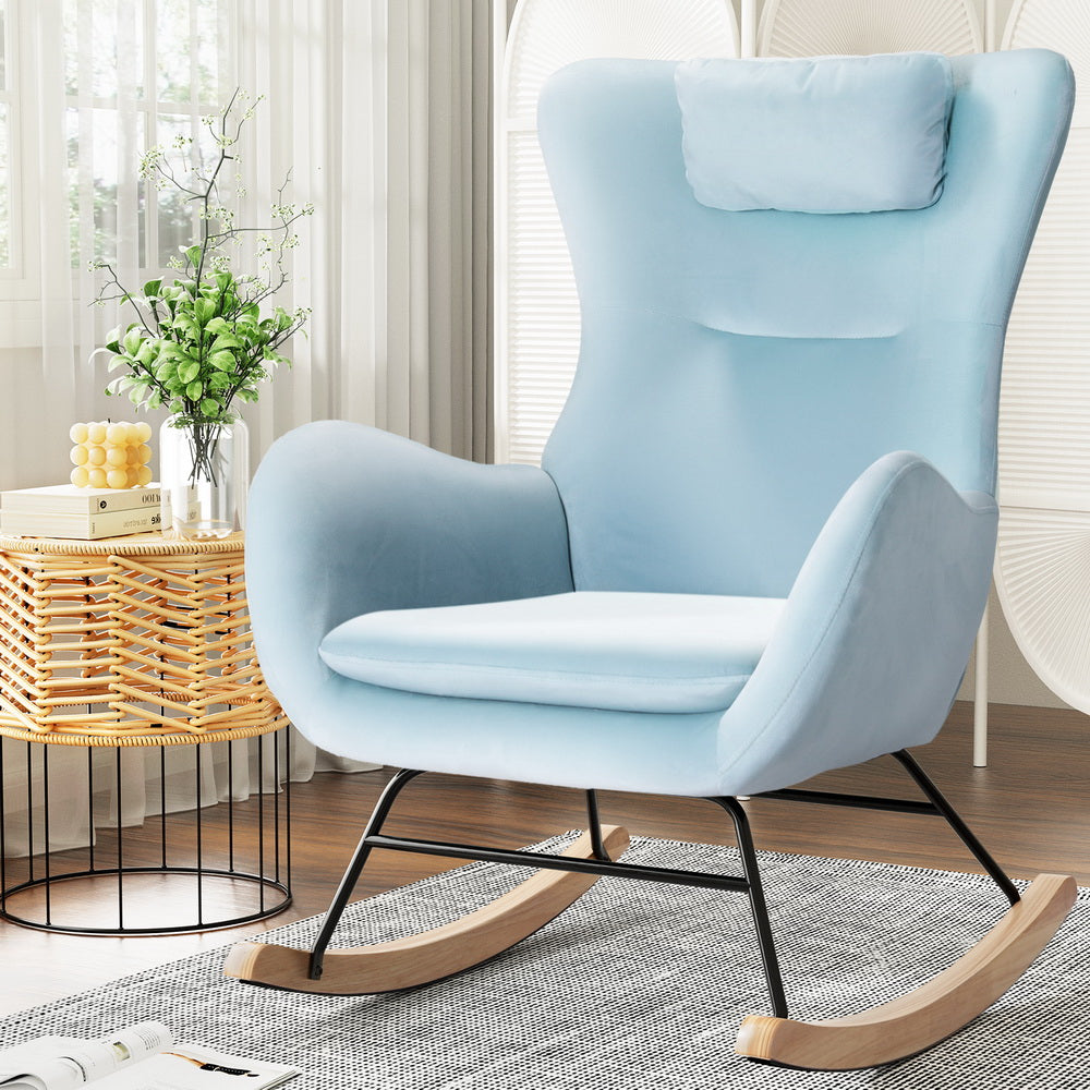 Artiss Velvet Pillow Rocking Chair in Blue