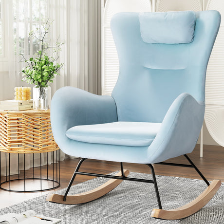 Artiss Velvet Pillow Rocking Chair in Blue