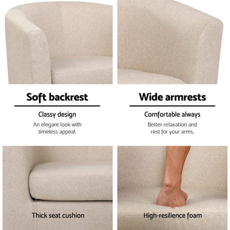 Artiss Abby Beige Tub Chair - Modern Comfort with Timeless Design