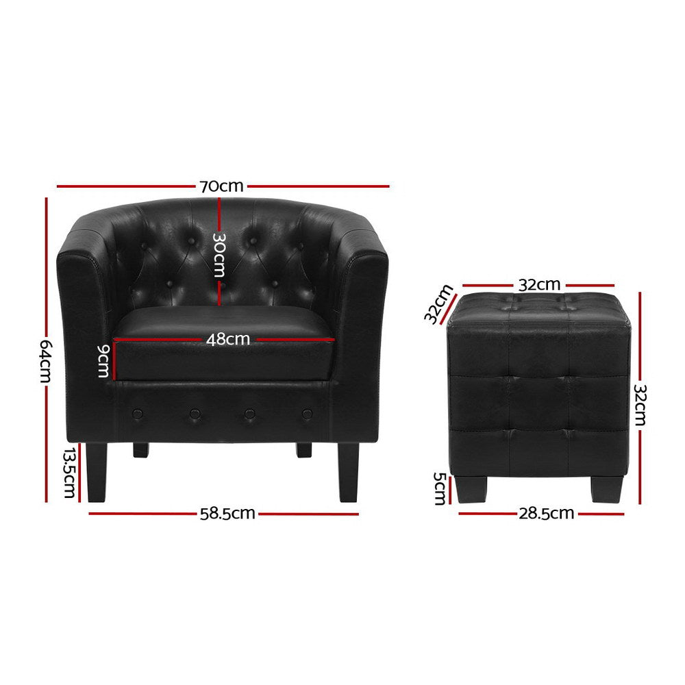 Artiss Ava Black Armchair Set with Ottoman - Elegant Comfort and Support