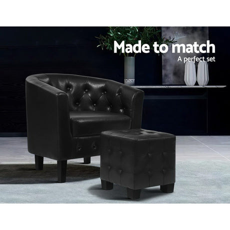 Artiss Ava Black Armchair Set with Ottoman - Elegant Comfort and Support