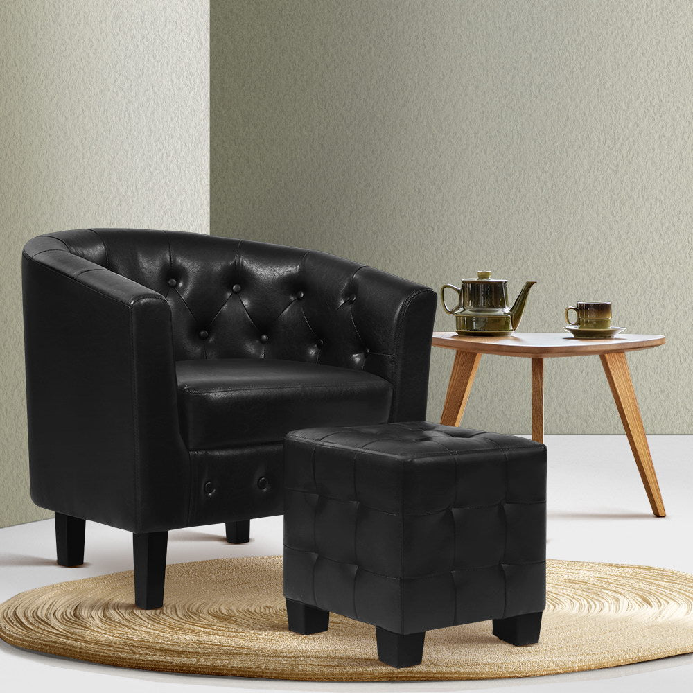 Artiss Ava Black Armchair Set with Ottoman - Elegant Comfort and Support