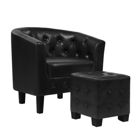 Artiss Ava Black Armchair Set with Ottoman - Elegant Comfort and Support
