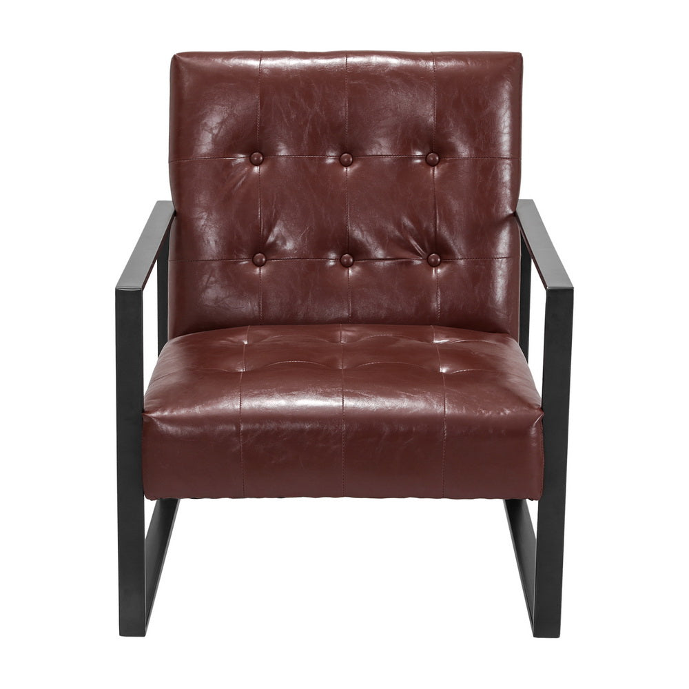 Artiss Modern Armchair Lounge Chair in Brown PU Leather with Metal Frame