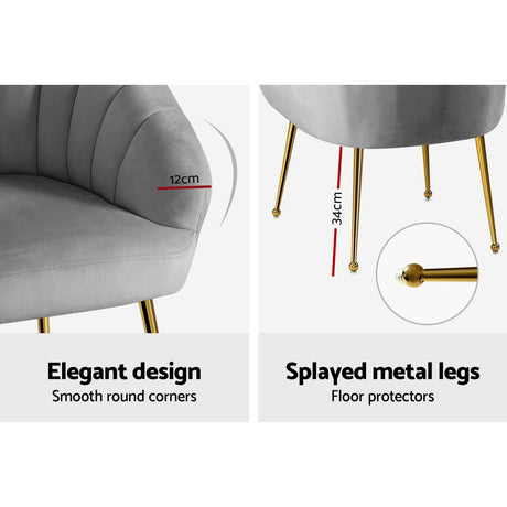 Artiss Eloise Velvet Armchair in Grey