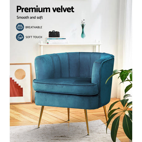 Artiss Norvia Velvet Armchair - Elegant Comfort in Navy