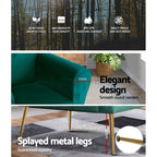 Artiss Caroline Green Velvet Armchair with Golden Legs