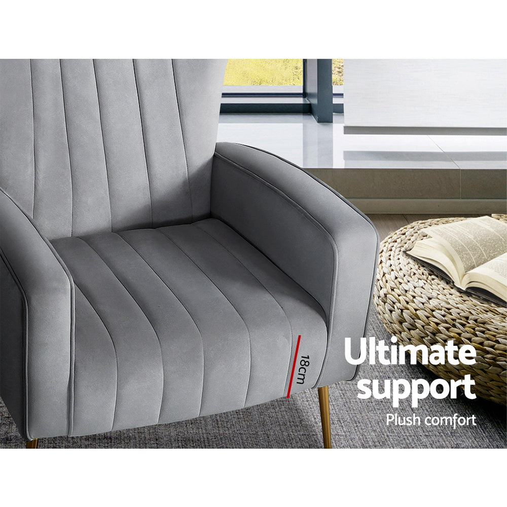 Artiss Velvet Kate Armchair - Elegant Design in Grey
