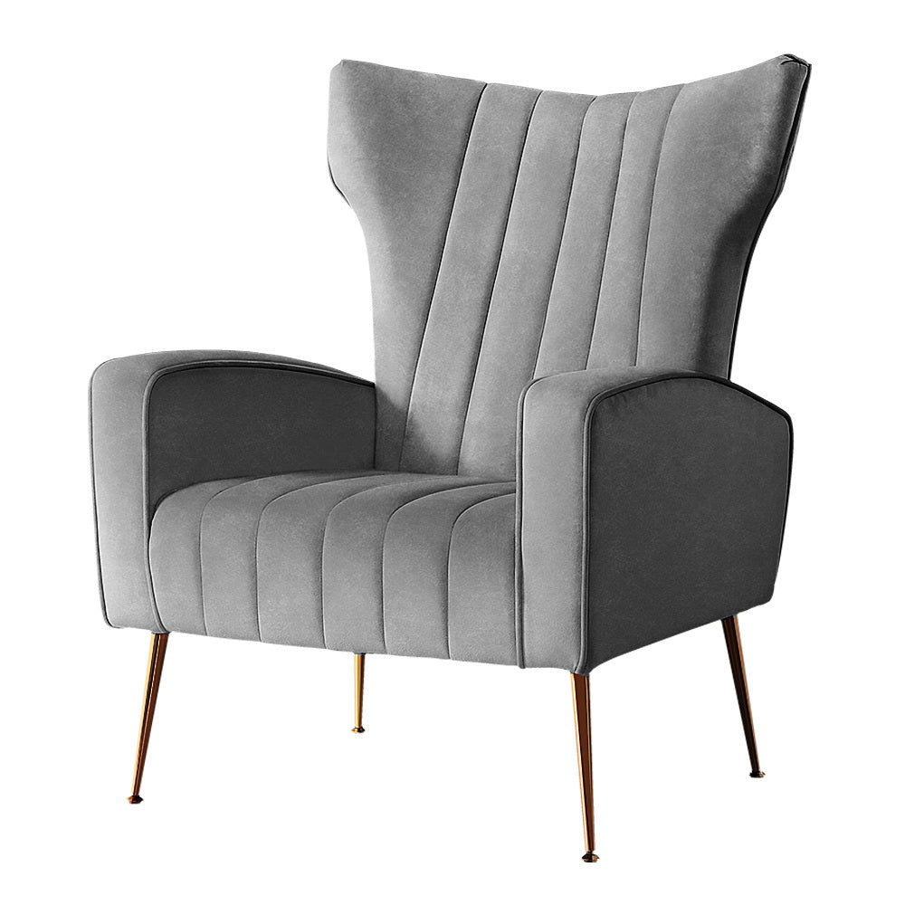 Artiss Velvet Kate Armchair - Elegant Design in Grey