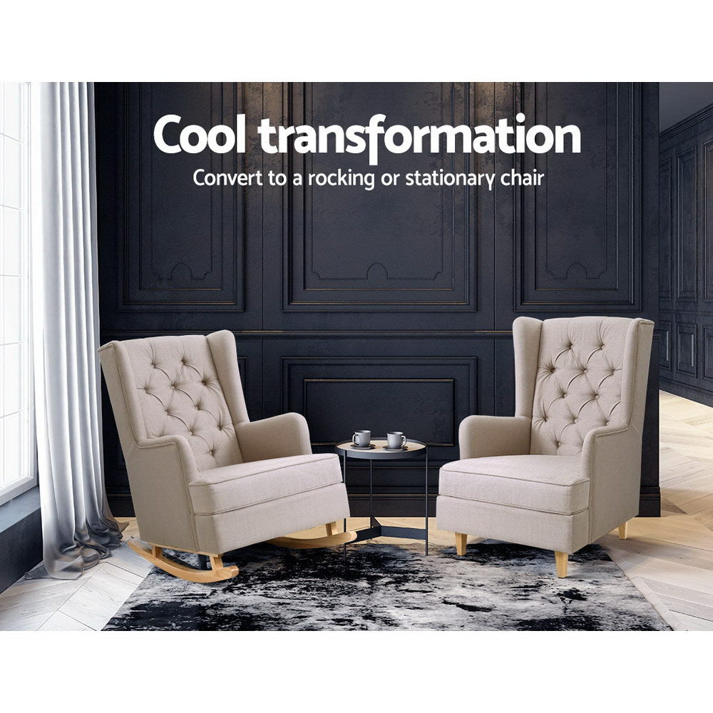 Artiss Gaia Fabric Rocking Chair - Elegant Convertible Design in Multiple Colors