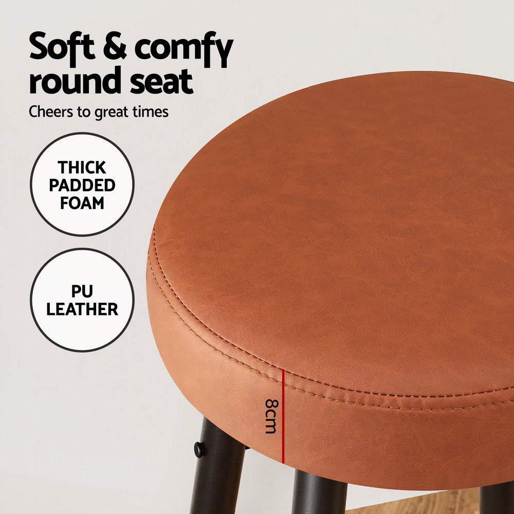 Artiss Set of 2 Brown PU Leather Bar Stools