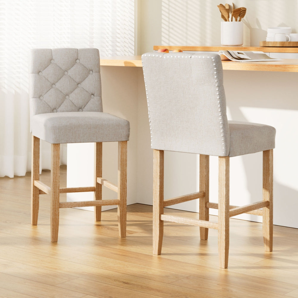 Artiss Elegant Linen Upholstered Bar Stools