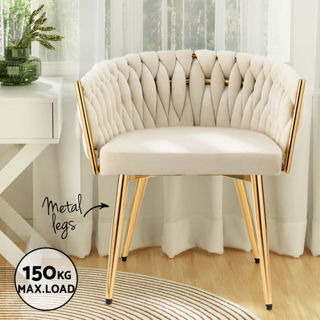 Elegant Beige Velvet Dining Chairs Set of 4