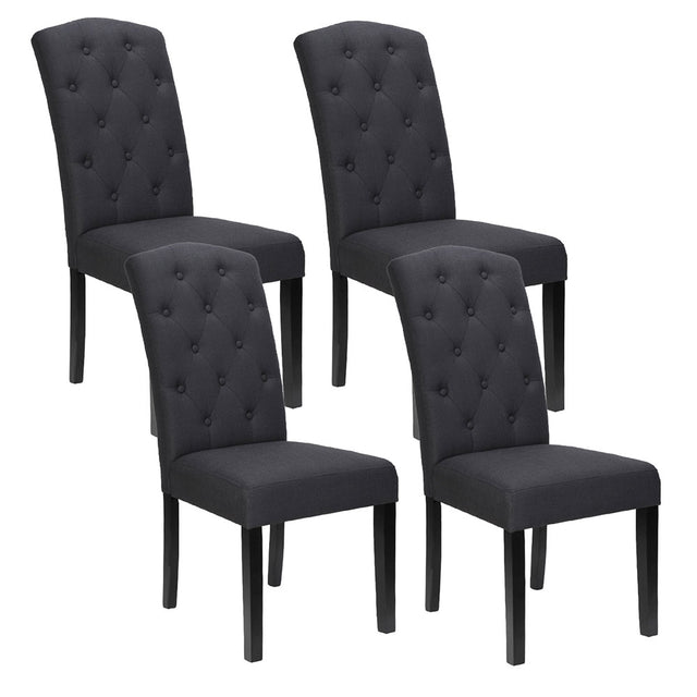 Elegant Dark Grey Linen Dining Chairs Set of 4