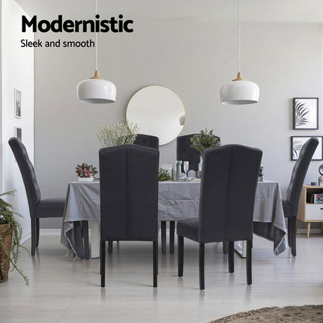 Elegant Dark Grey Linen Dining Chairs Set of 4
