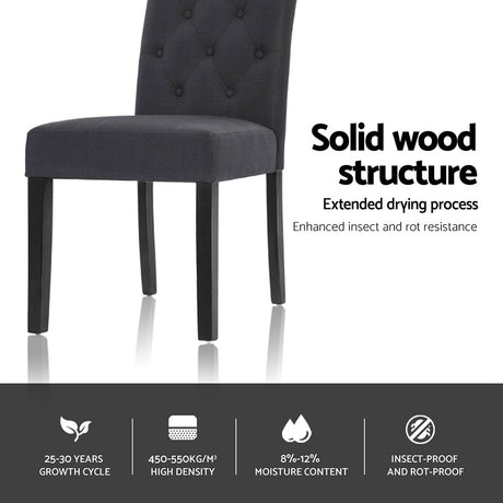 Elegant Dark Grey Linen Dining Chairs Set of 4