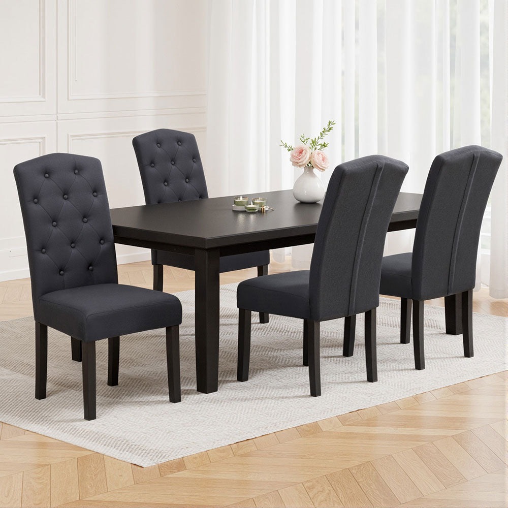 Elegant Dark Grey Linen Dining Chairs Set of 4