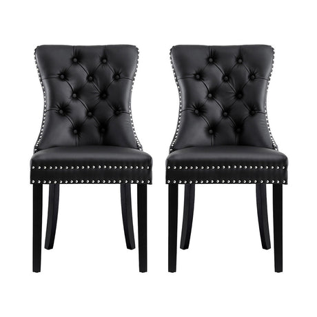 Set of 2 Elegant Leather Dining Chairs