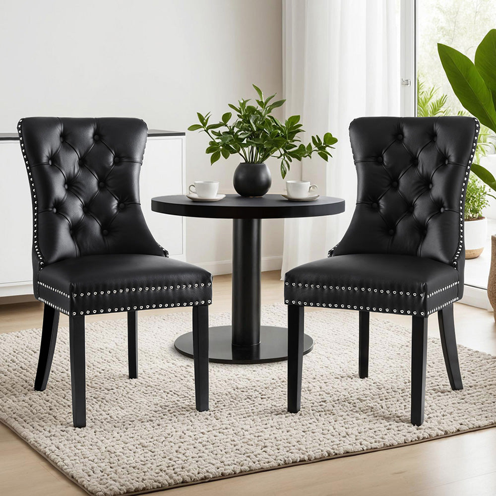 Set of 2 Elegant Leather Dining Chairs