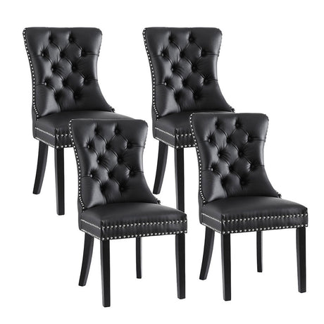 Elegant Black Leather Dining Chairs Set of 4