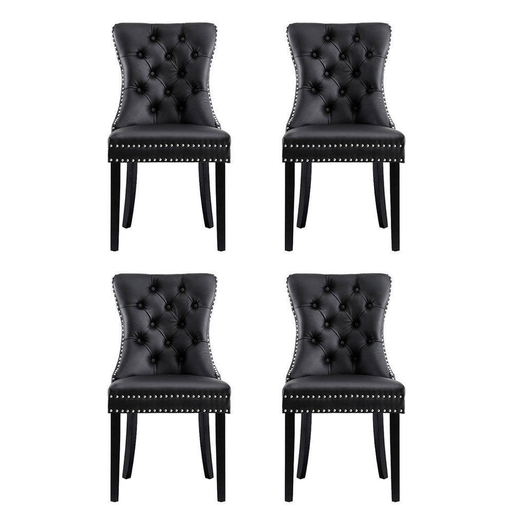 Elegant Black Leather Dining Chairs Set of 4