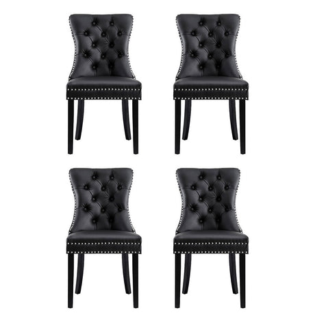 Elegant Black Leather Dining Chairs Set of 4