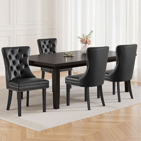 Elegant Black Leather Dining Chairs Set of 4