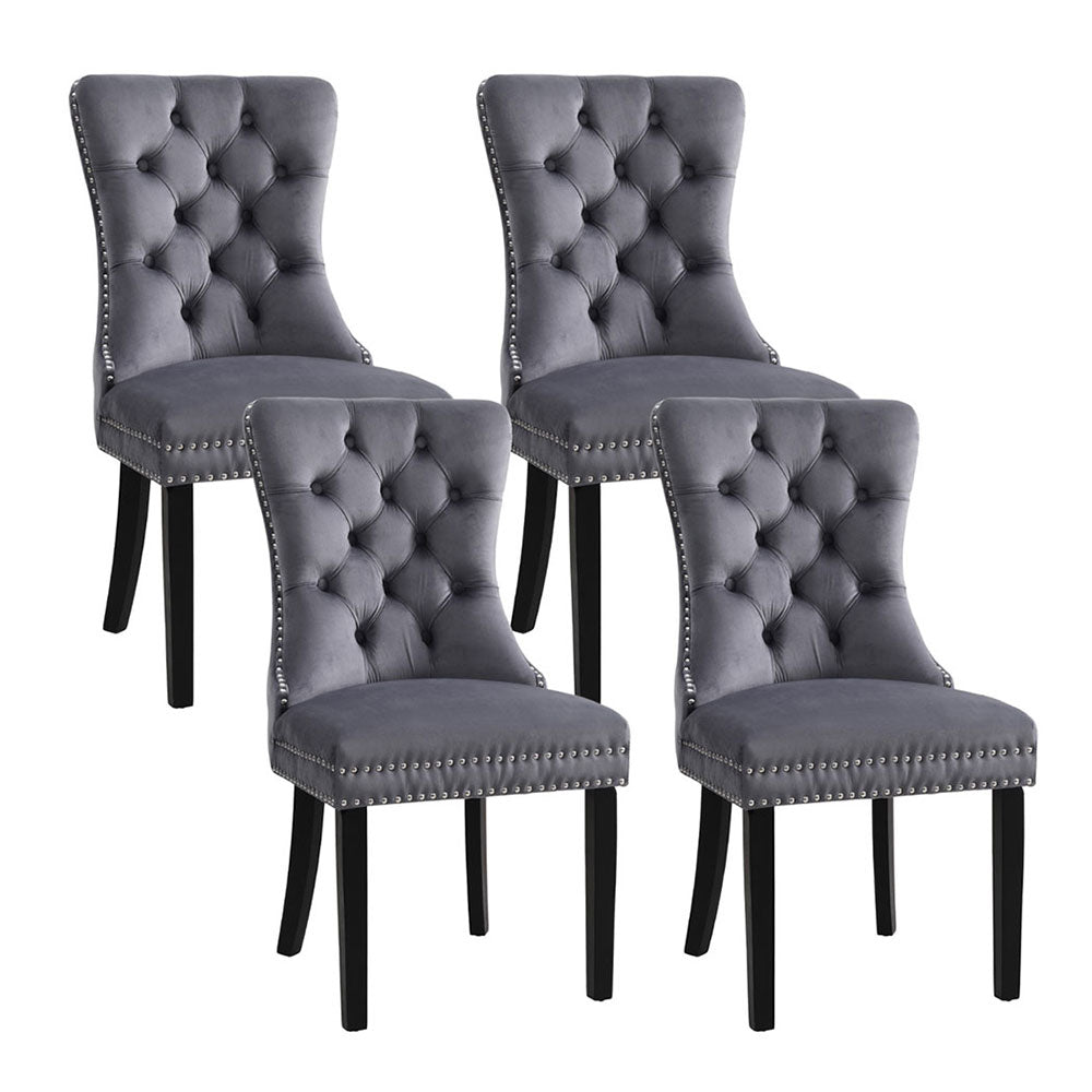 Elegant Grey Velvet Dining Chairs Set of Four