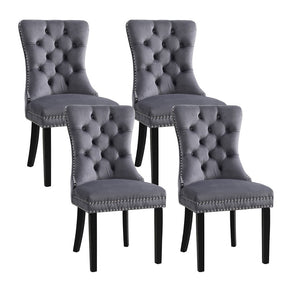 Elegant Grey Velvet Dining Chairs Set of Four