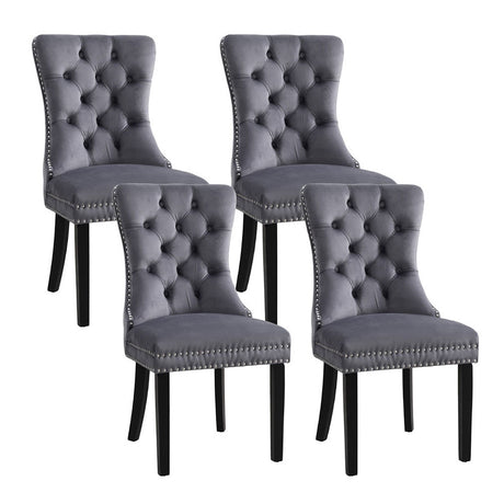 Elegant Grey Velvet Dining Chairs Set of Four