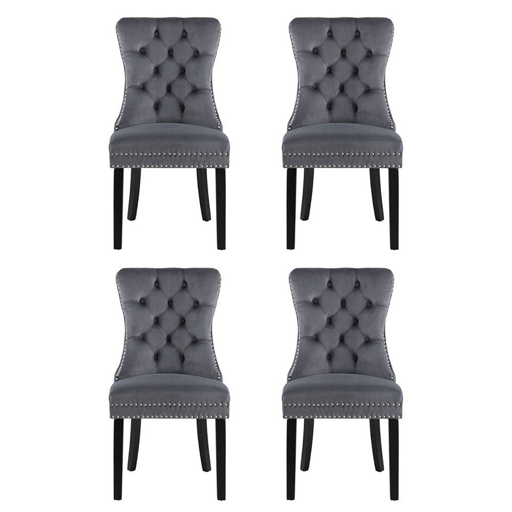 Elegant Grey Velvet Dining Chairs Set of Four