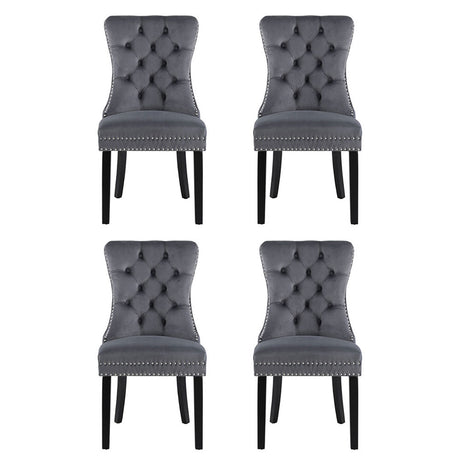 Elegant Grey Velvet Dining Chairs Set of Four