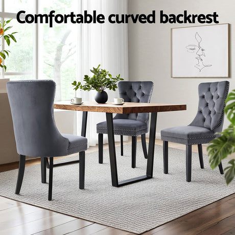 Elegant Grey Velvet Dining Chairs Set of Four