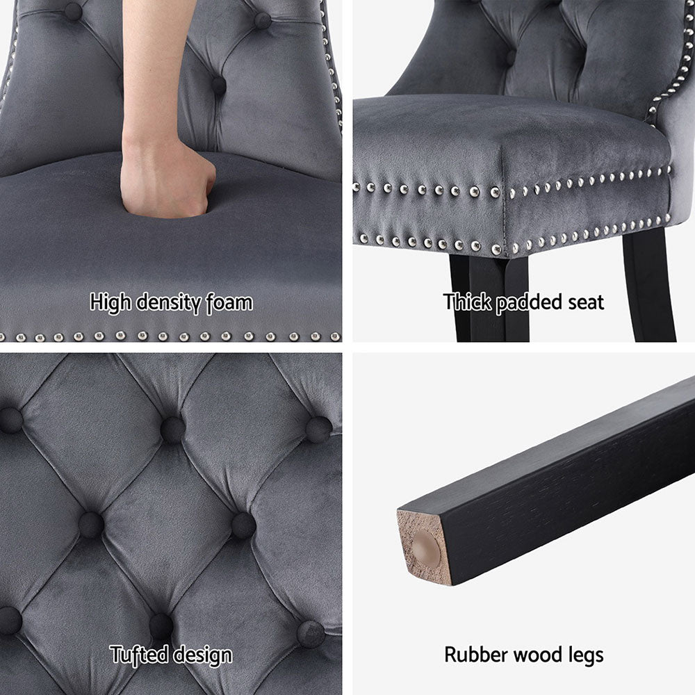 Elegant Grey Velvet Dining Chairs Set of Four