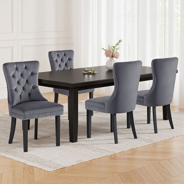 Elegant Grey Velvet Dining Chairs Set of Four