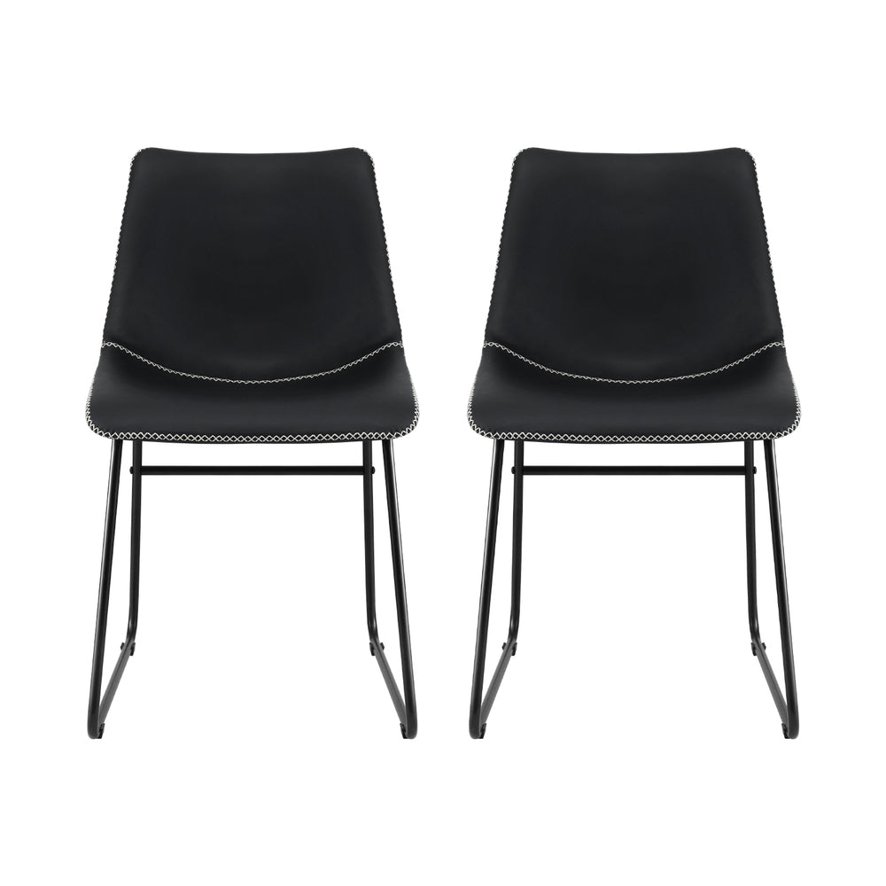 Retro PU Leather Dining Chairs - Set of 2