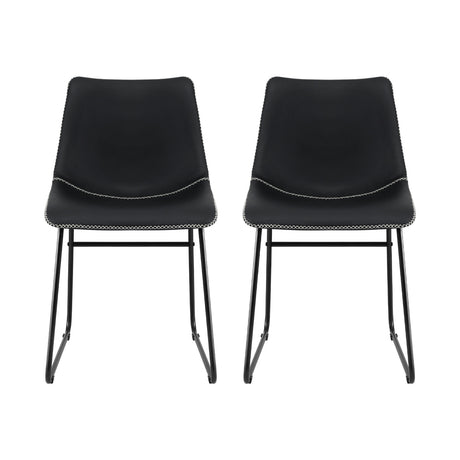 Retro PU Leather Dining Chairs - Set of 2