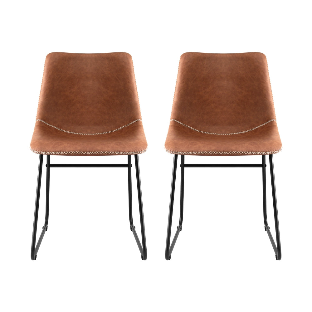 Retro PU Leather Dining Chairs - Set of 2